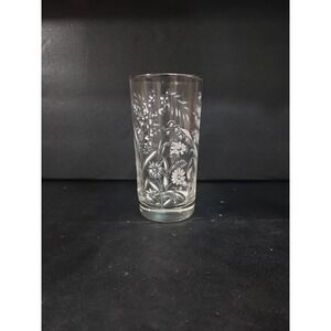 Libbey White Wild Flowers Glass Tumbler, Etched Silver Rim, Vintage Barware